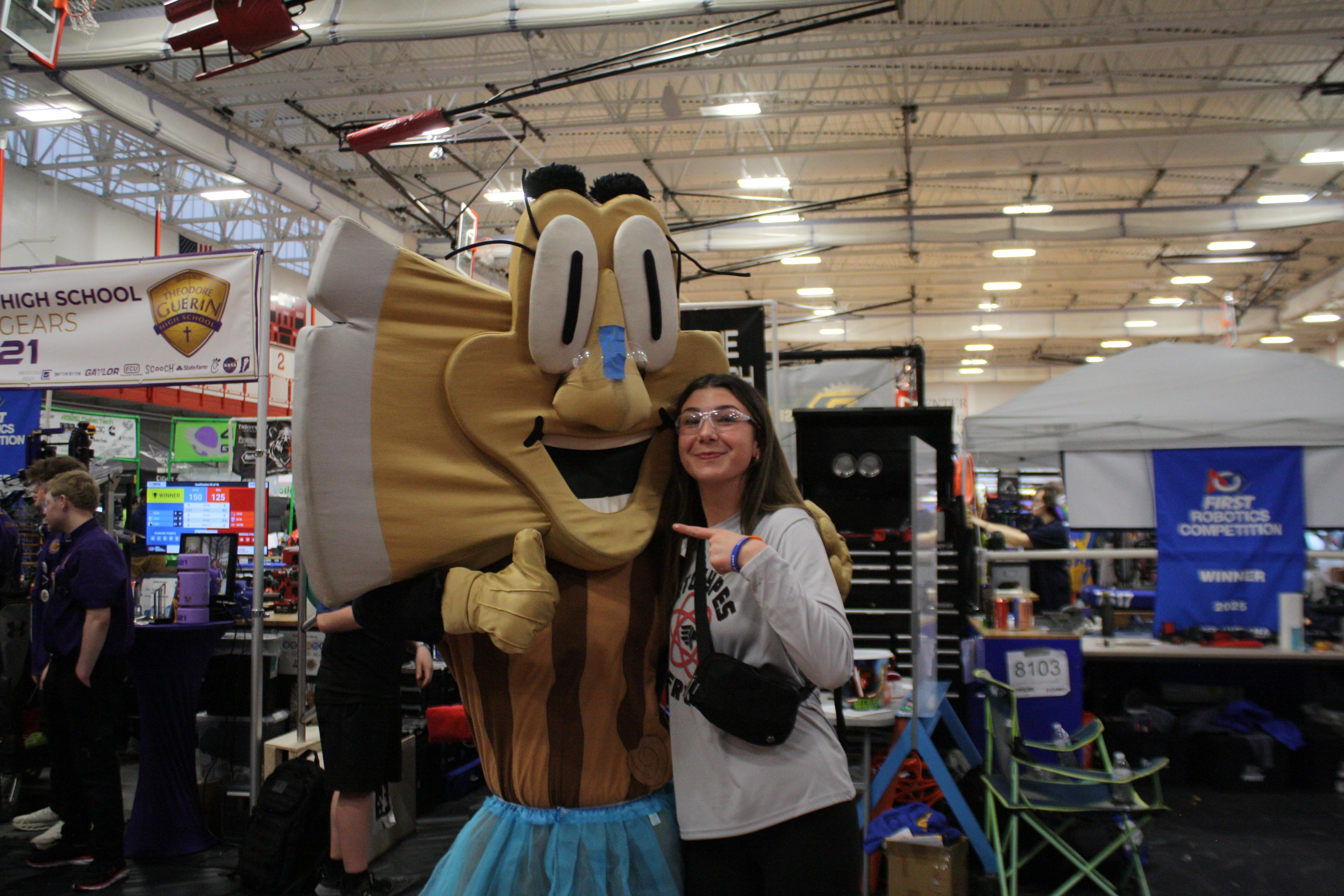 Posing with other team mascot